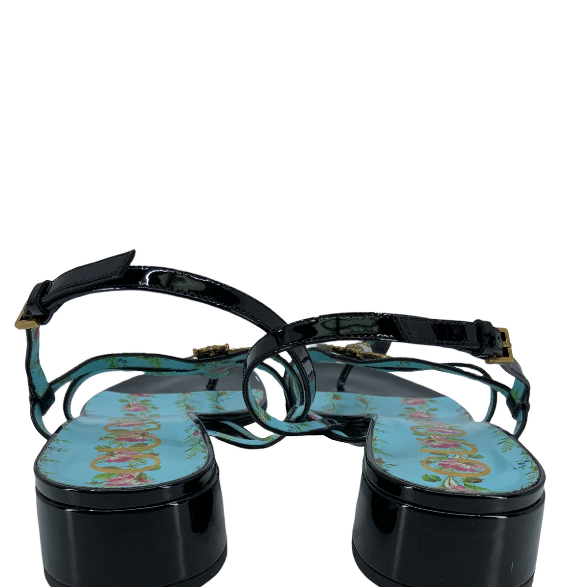 GUCCI Patent Calfskin Bee Thong Sandals Size 10