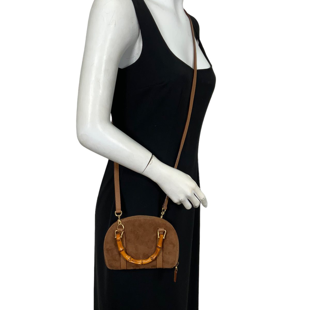 GUCCI Vintage Suede Bamboo Handle Mini Wallet Crossbody Bag