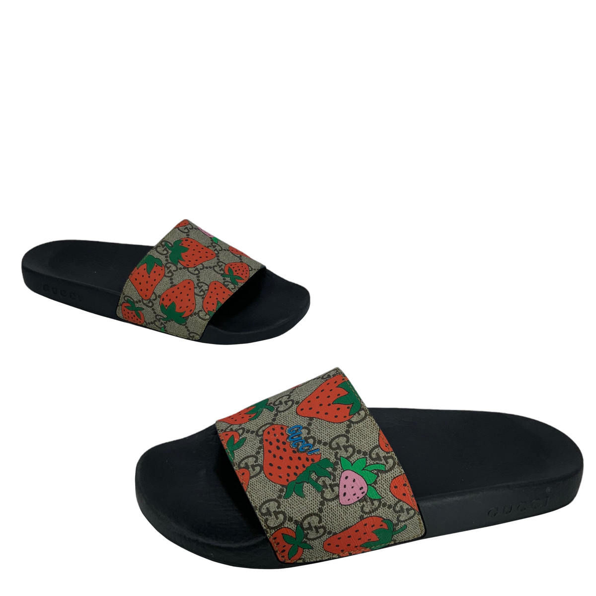 GUCCI GG Supreme Monogram Strawberry Slide Sandals Size 10