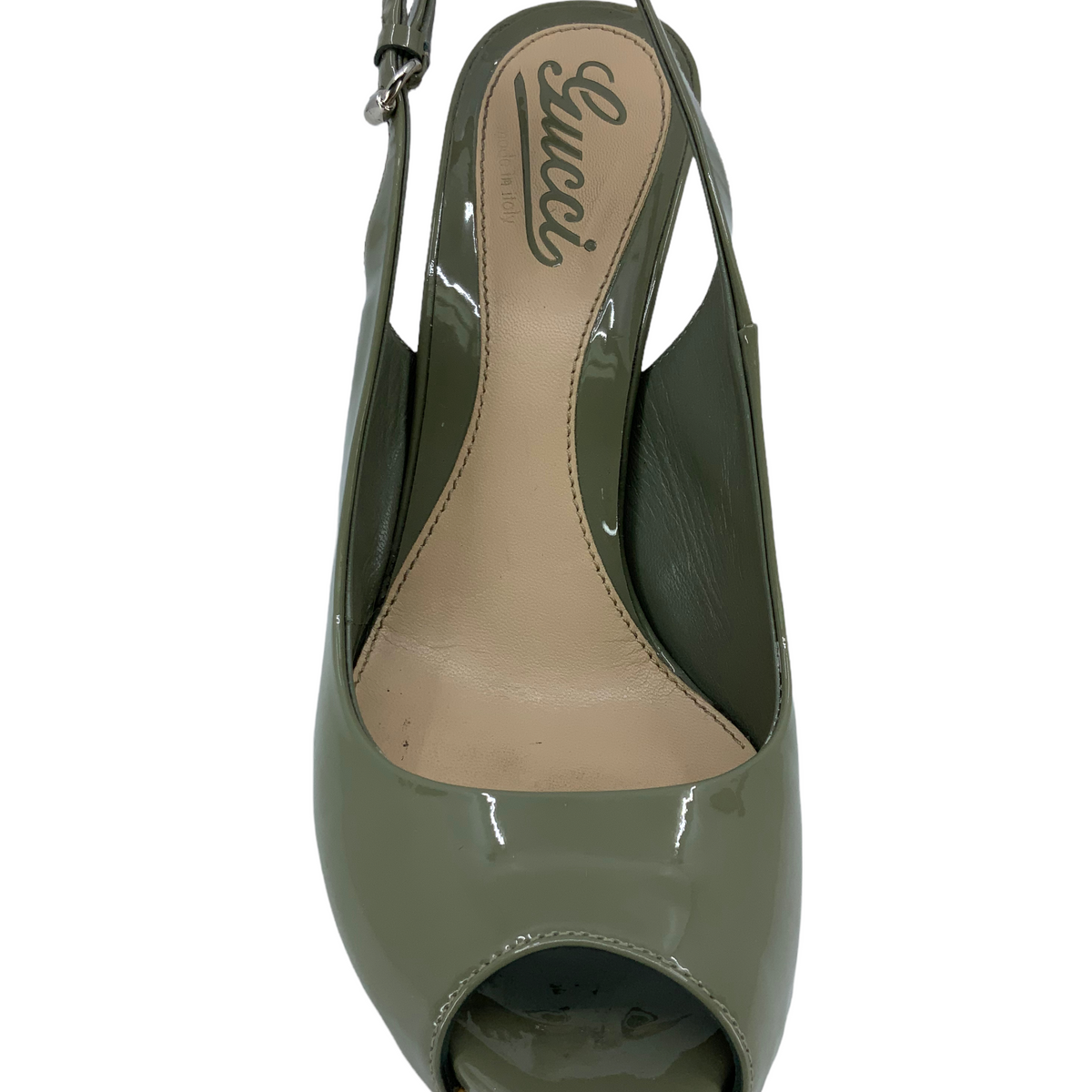 Gucci Patent Leather Sofia Straw Heel Slingback Sandals Size 6