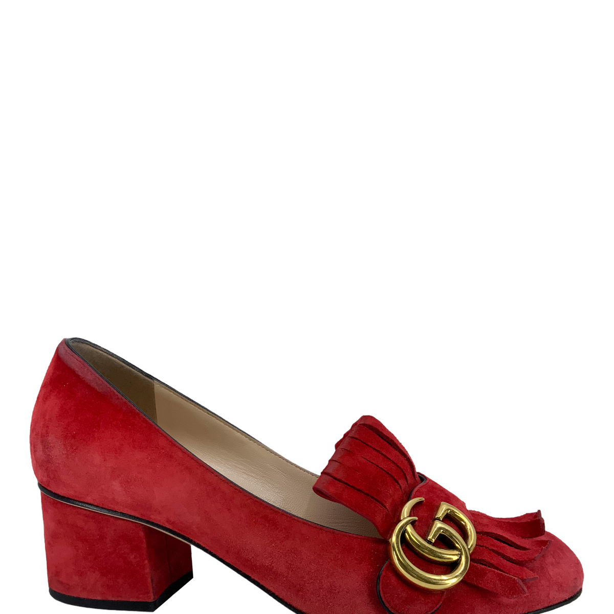 Gucci Marmont GG Suede Block-Heel Pumps Size 6