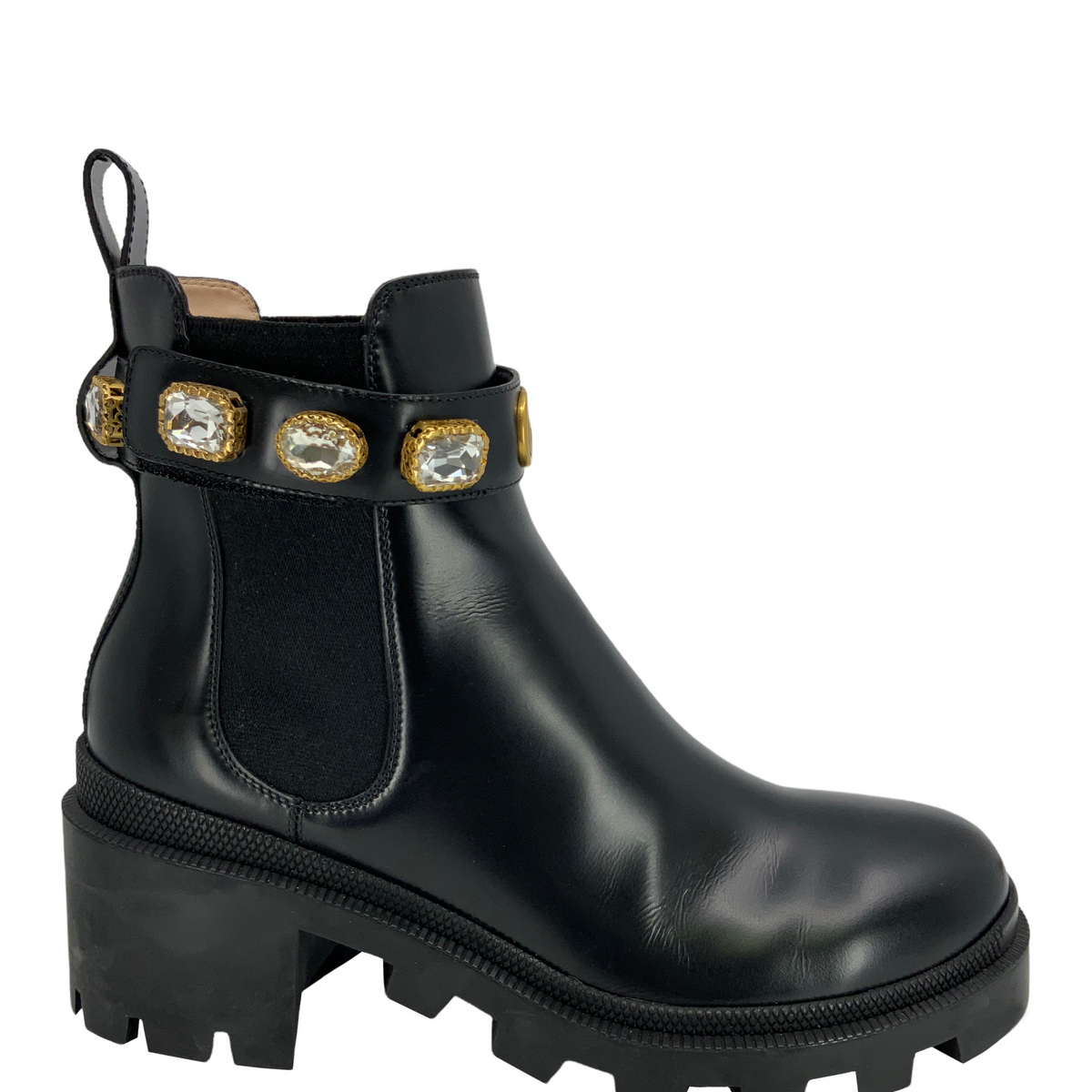 Gucci GG Logo Jewel Trip Strap Chelsea Boots Size 8