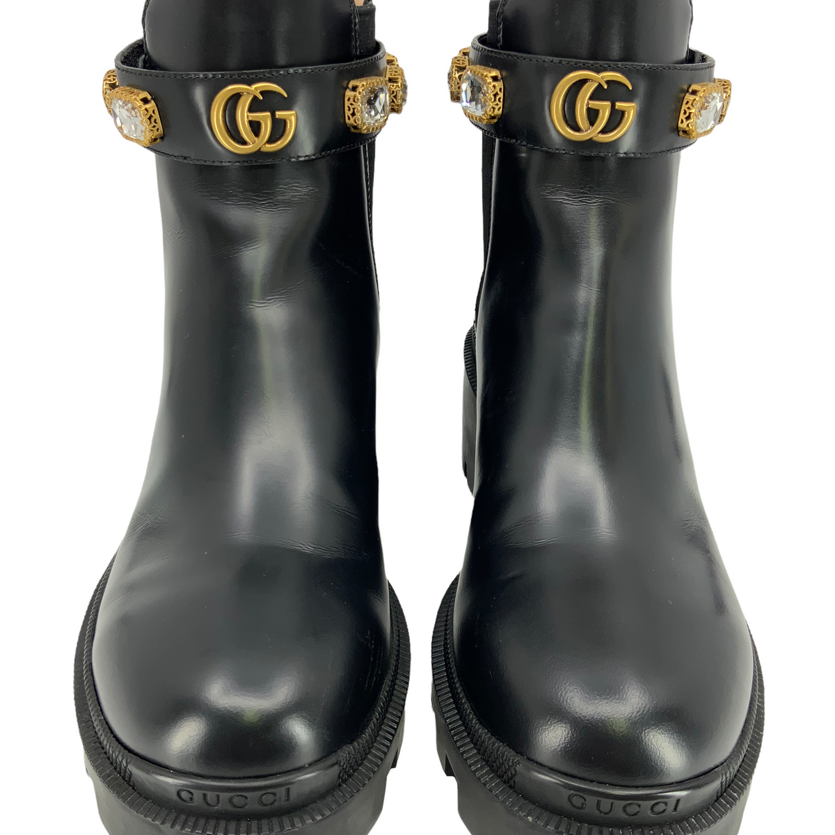 Gucci GG Logo Jewel Trip Strap Chelsea Boots Size 8