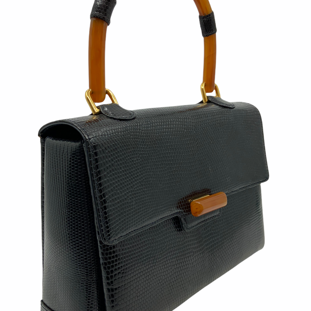 Gucci Vintage Lizard Tortoise Shell Top Handle Flap Bag