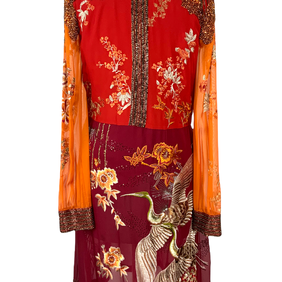 Gucci Floral Embroidered and Beaded Silk Cocktail Dress Size M