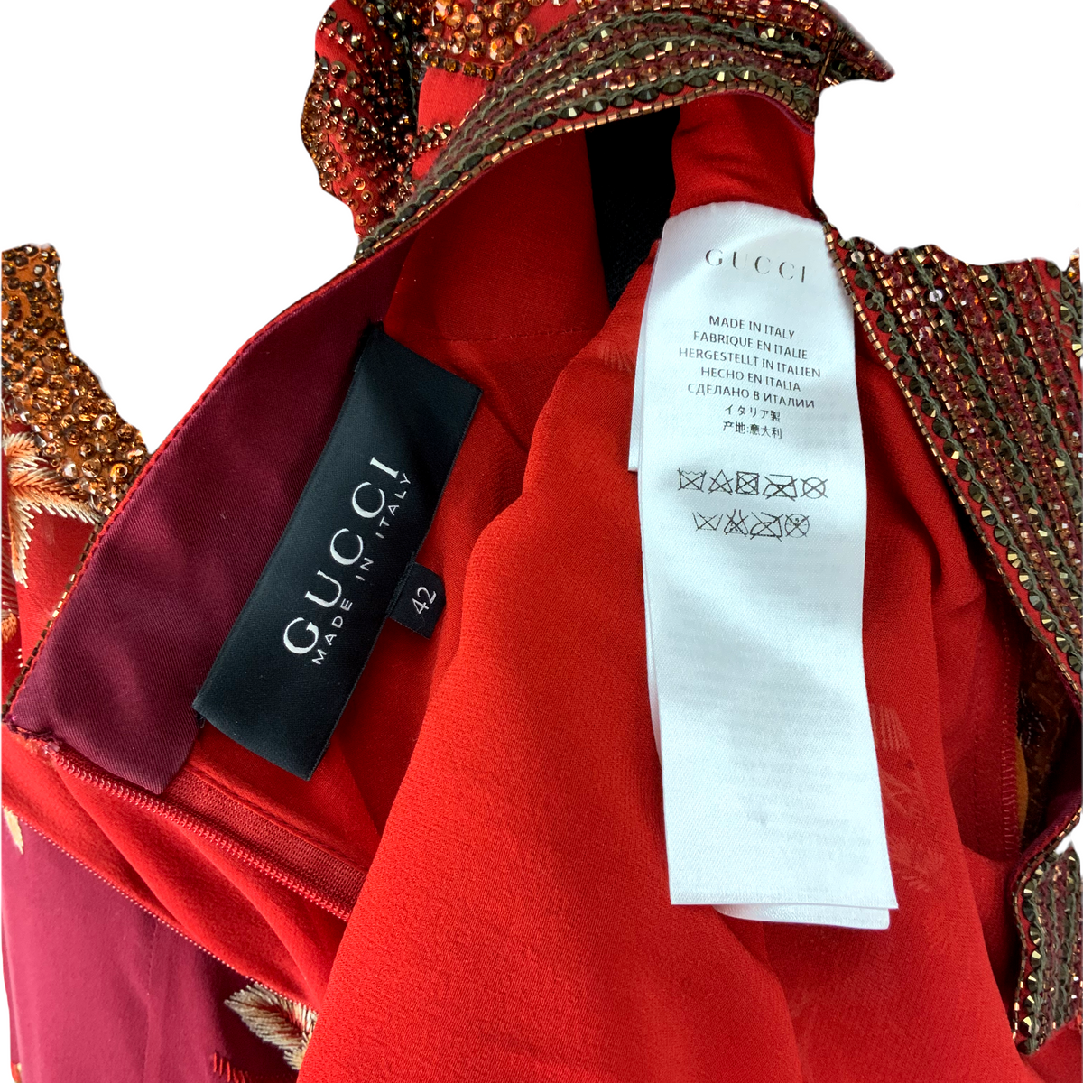 Gucci Floral Embroidered and Beaded Silk Cocktail Dress Size M