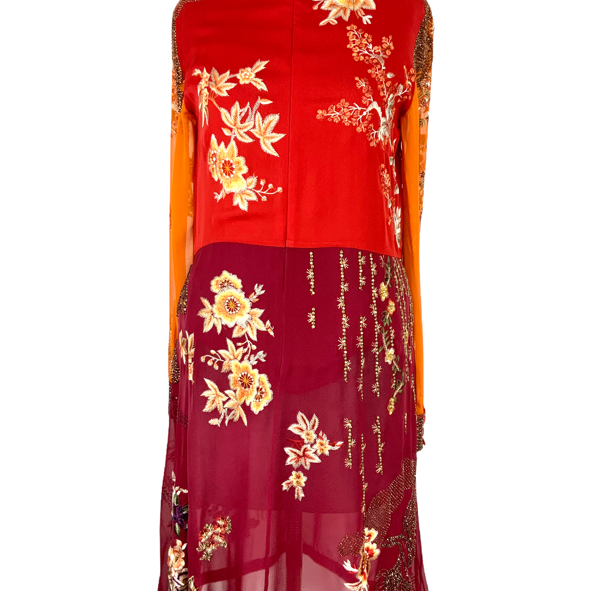 Gucci Floral Embroidered and Beaded Silk Cocktail Dress Size M