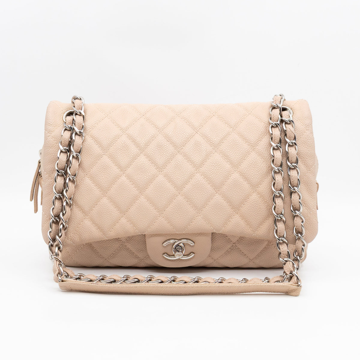 Casual Journey Flap Bag Beige Leather Silver