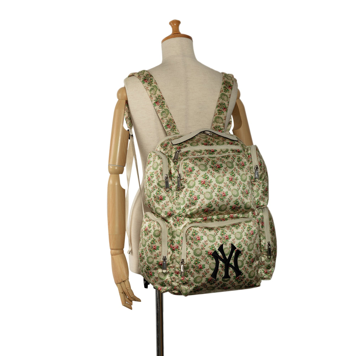 GUCCI MLB Floral Satin NY Yankees Patch Backpack