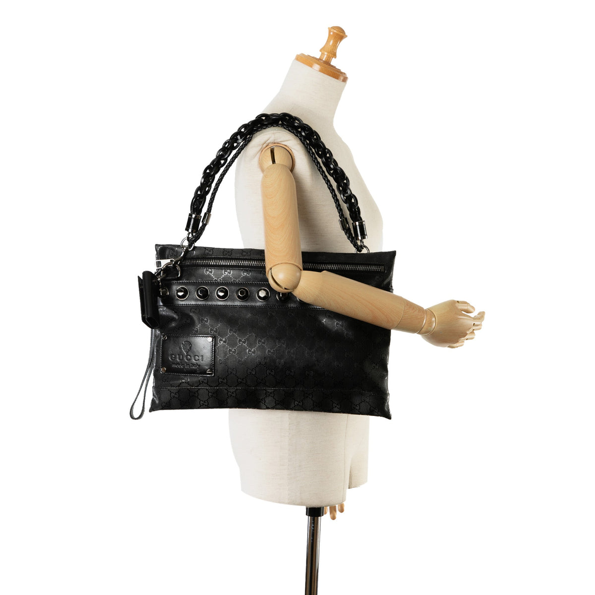 GUCCI GG Imprime Studded Shoulder Bag
