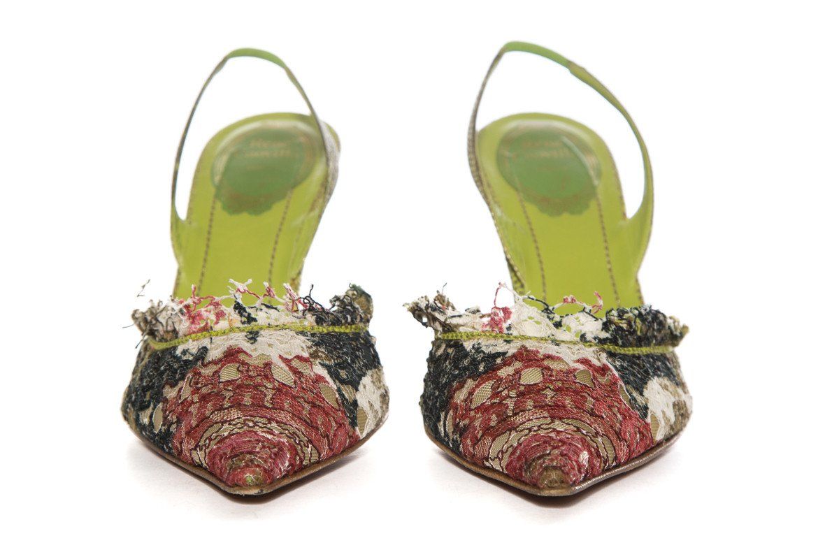 Rene Caovilla Green & Multi Color Lace Slingback Heels SZ 38