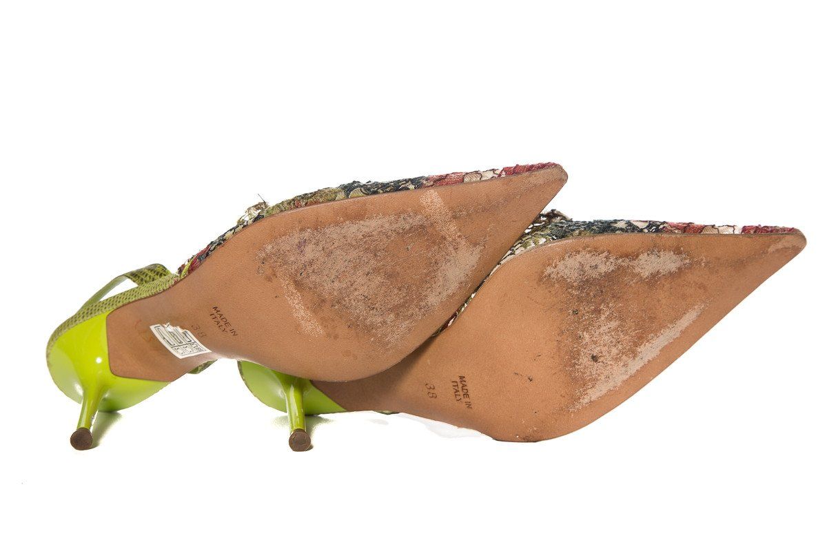 Rene Caovilla Green & Multi Color Lace Slingback Heels SZ 38