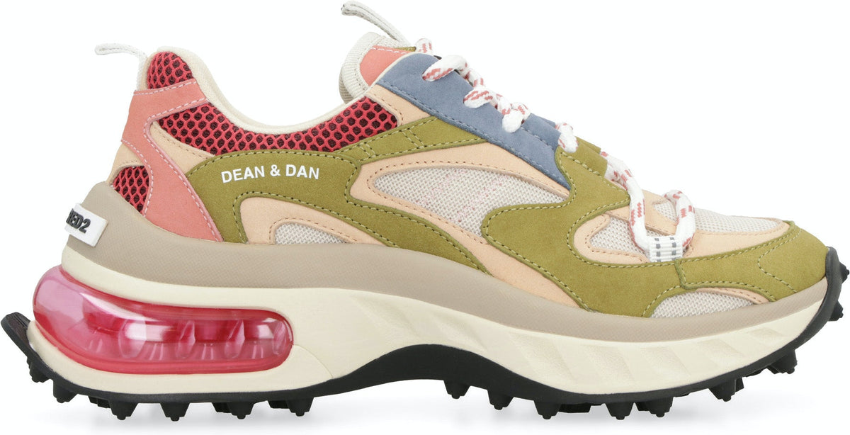 BUBBLE LEATHER AND FABRIC LOW-TOP SNEAKERS