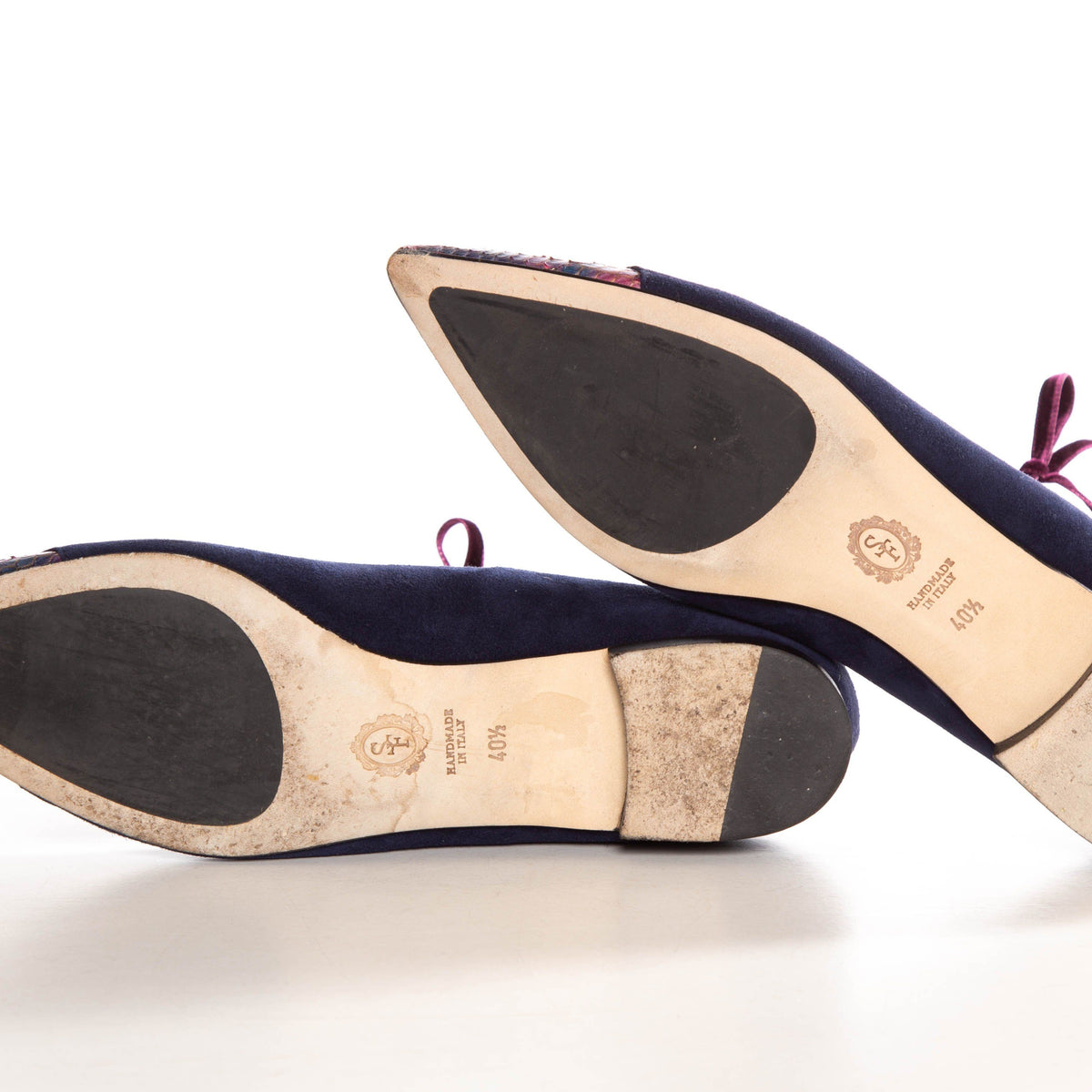 Sarah Flint Navy Suede Pointed Toe Flats SZ 40.5