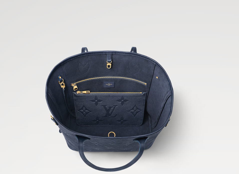 Chloe’s Picks Neverfull MM Monogram Empreinte Leather In Navy Blue