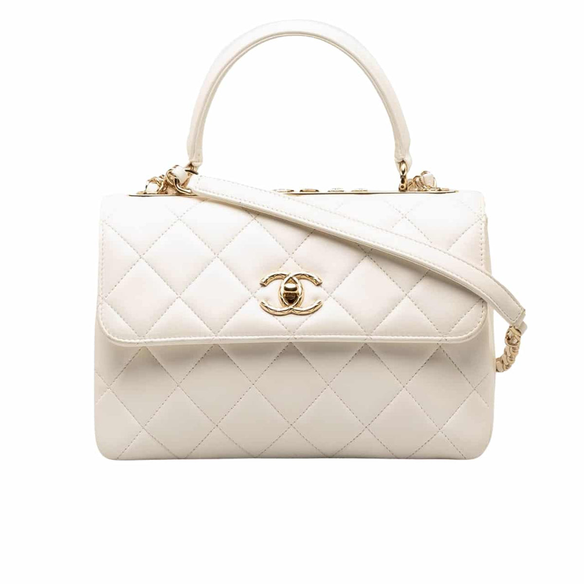 CC FLAP BAG WITH TOP HANDLE WHITE 25CM