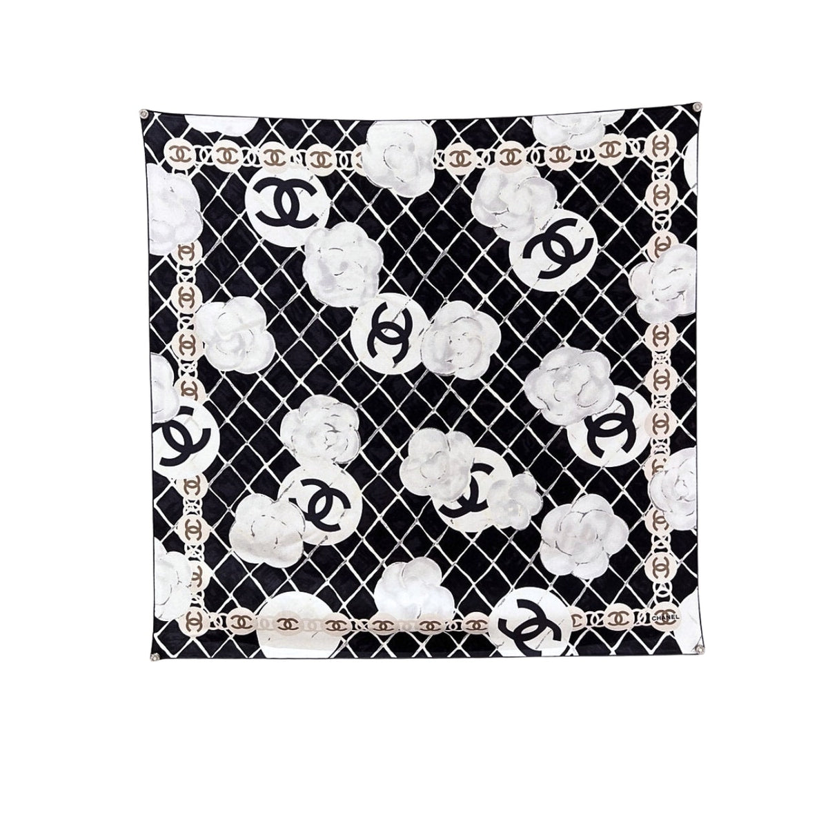 CC CC CAMELLIA SILK SCARF IN BLACK 90CM A39577 X10321 94305