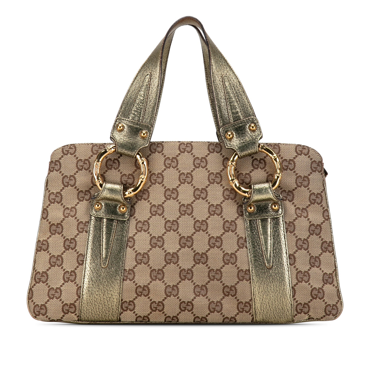 GUCCI GG Canvas Metal Bamboo Handbag