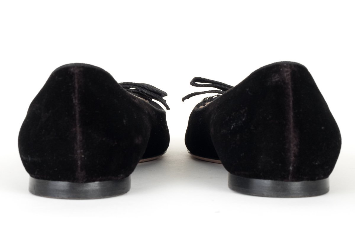 Valentino Black Velvet & Crystal Flats 38