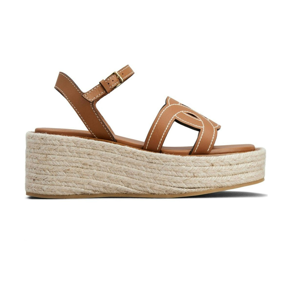 RAFIA AND LEATHER WEDGE SANDALS