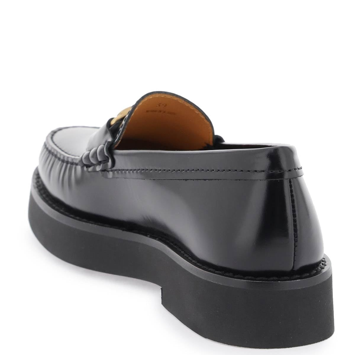 TAN LEATHER LOGO PLAQUE LOAFERS.