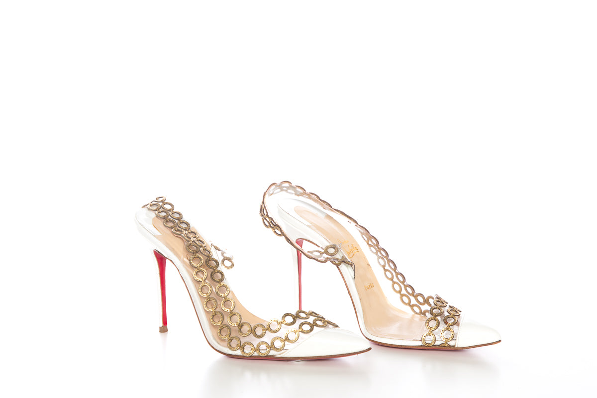 Christian Louboutin White and Gold Pumps SZ 36.5