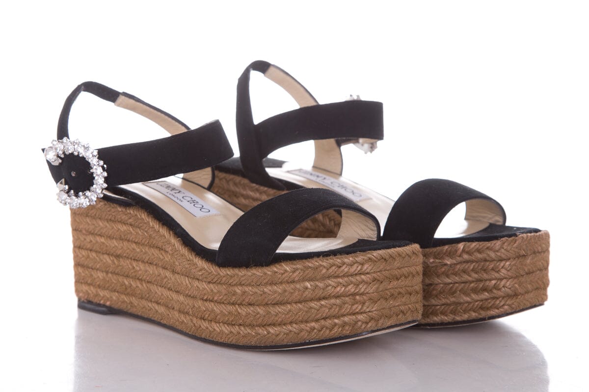 Jimmy Choo Black Open Toe Suede Embellished Espadrille SZ 36