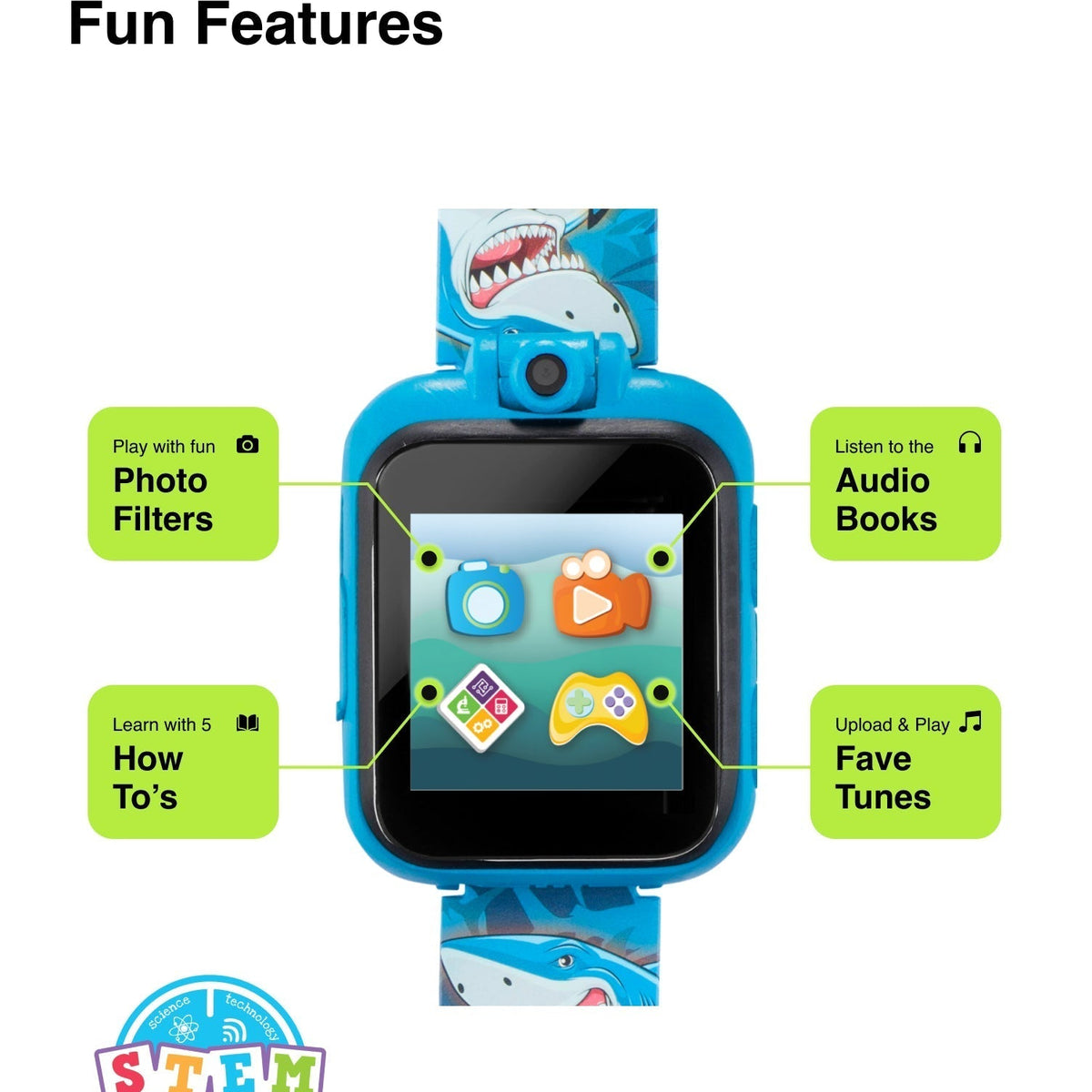 PlayZoom 2 Kids Smartwatch with Headphones: Blue Multi Shark