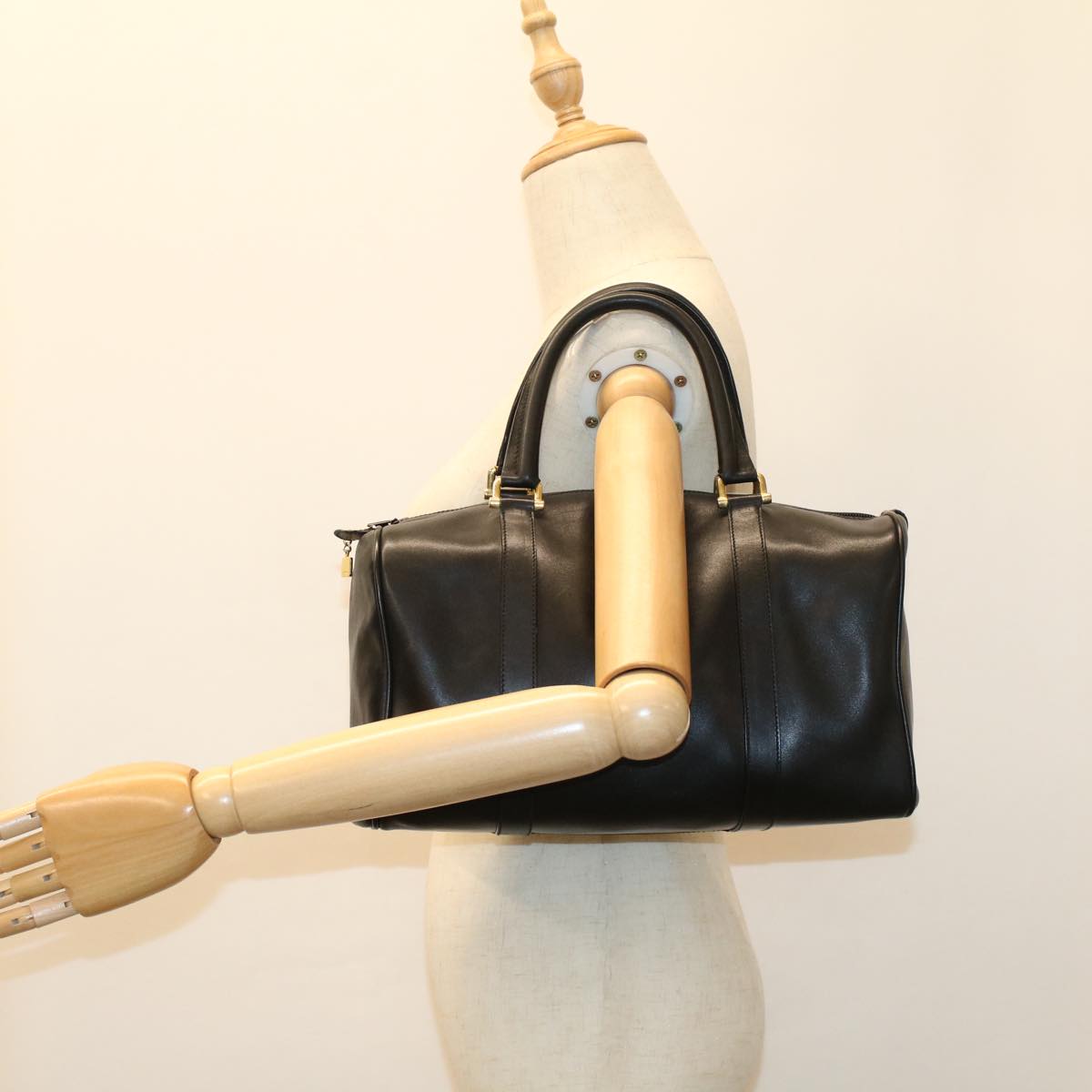 balenciaga Boston Bag Vintage Leather Black Auth am4980