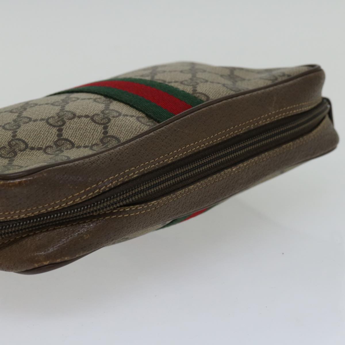 GUCCI GG Supreme Web Sherry Line Clutch Bag PVC Beige Red 89 01 012 Auth am5802