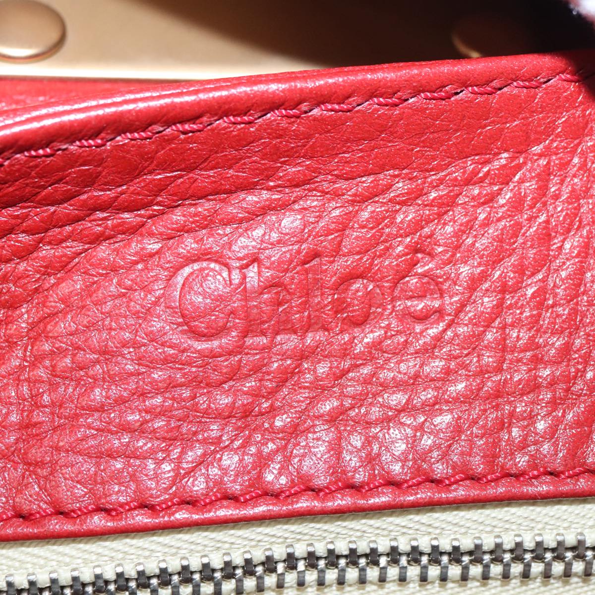 Chloe Paddington Hand Bag Leather Red Gold Silver am7383