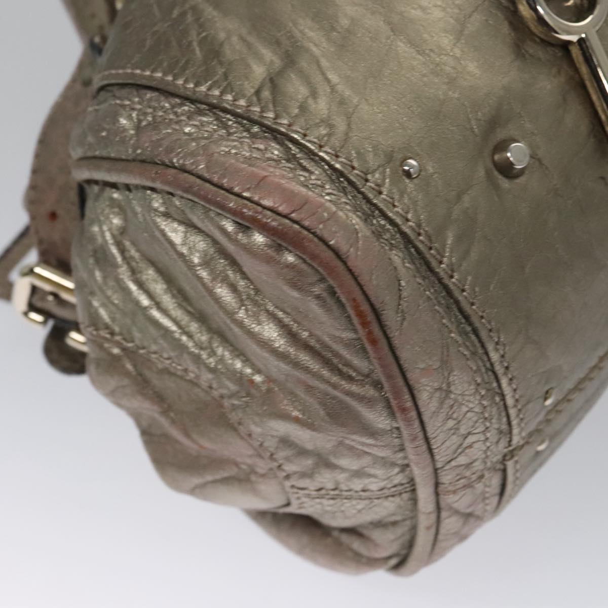 Chloe Paddington Hand Bag Leather Bronze Gold Silver am7387