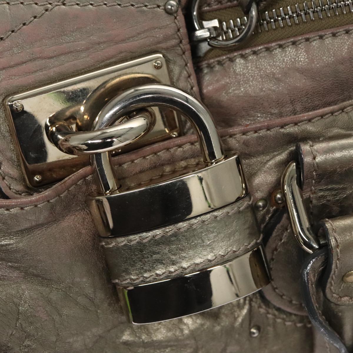 Chloe Paddington Hand Bag Leather Bronze Gold Silver am7387