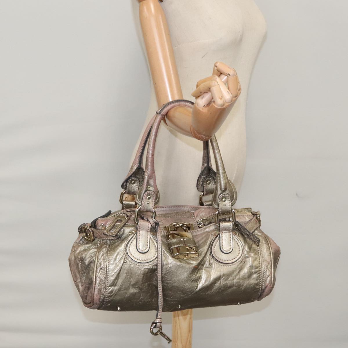 Chloe Paddington Hand Bag Leather Bronze Gold Silver am7387