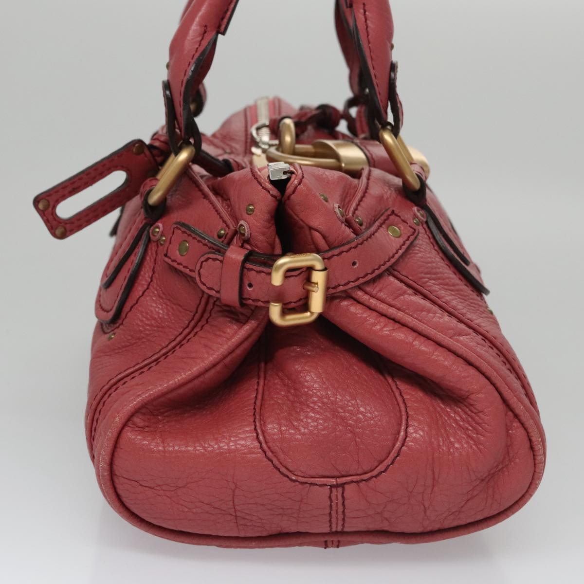 Chloe Paddington Hand Bag Leather Pink Gold Silver am7422