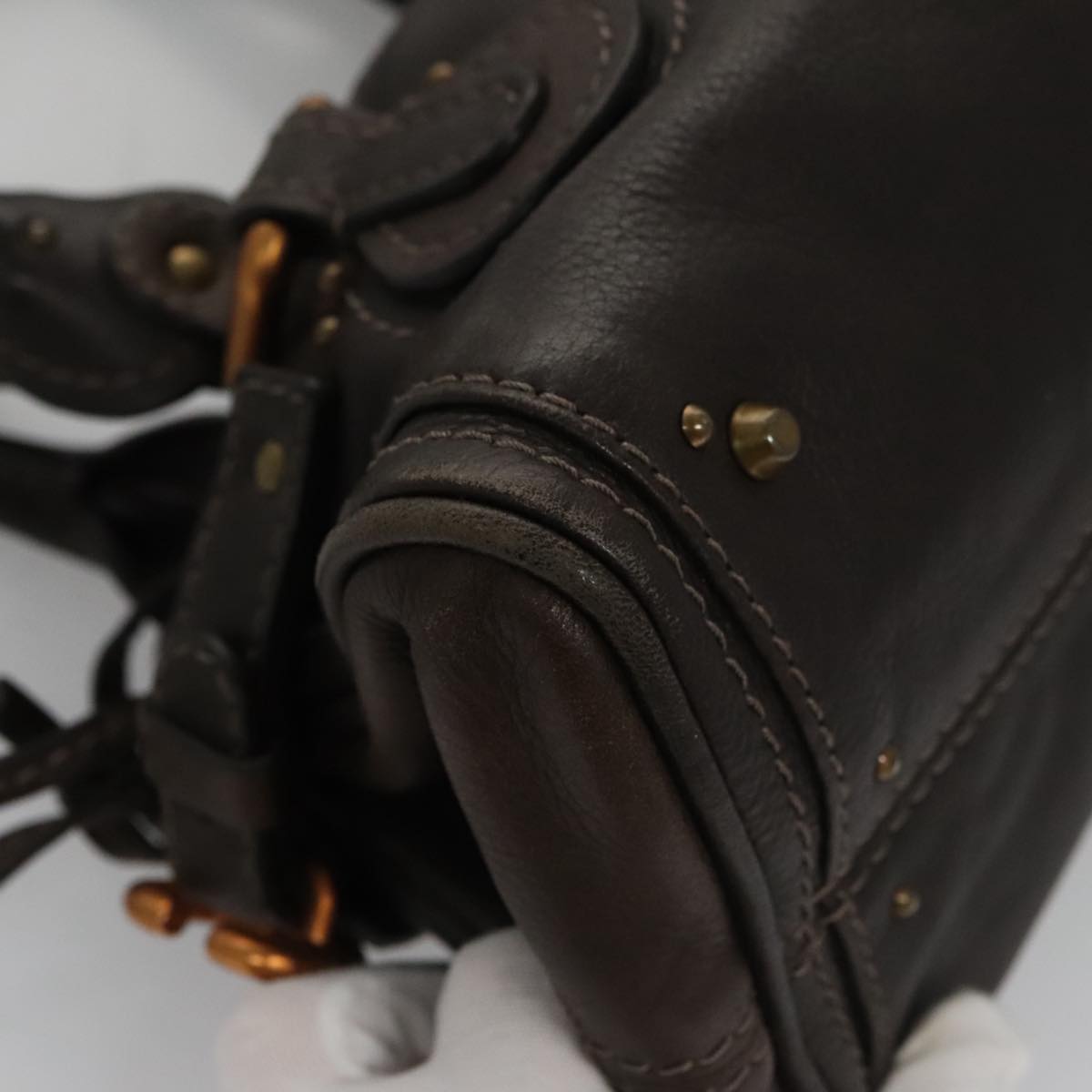 Chloe Paddington Mini Hand Bag Leather Dark Brown Gold Silver am7426