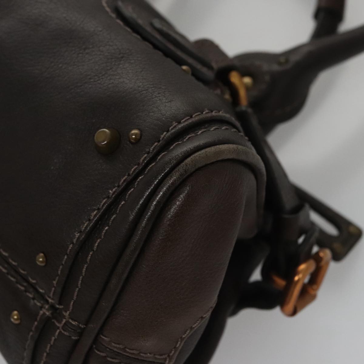 Chloe Paddington Mini Hand Bag Leather Dark Brown Gold Silver am7426