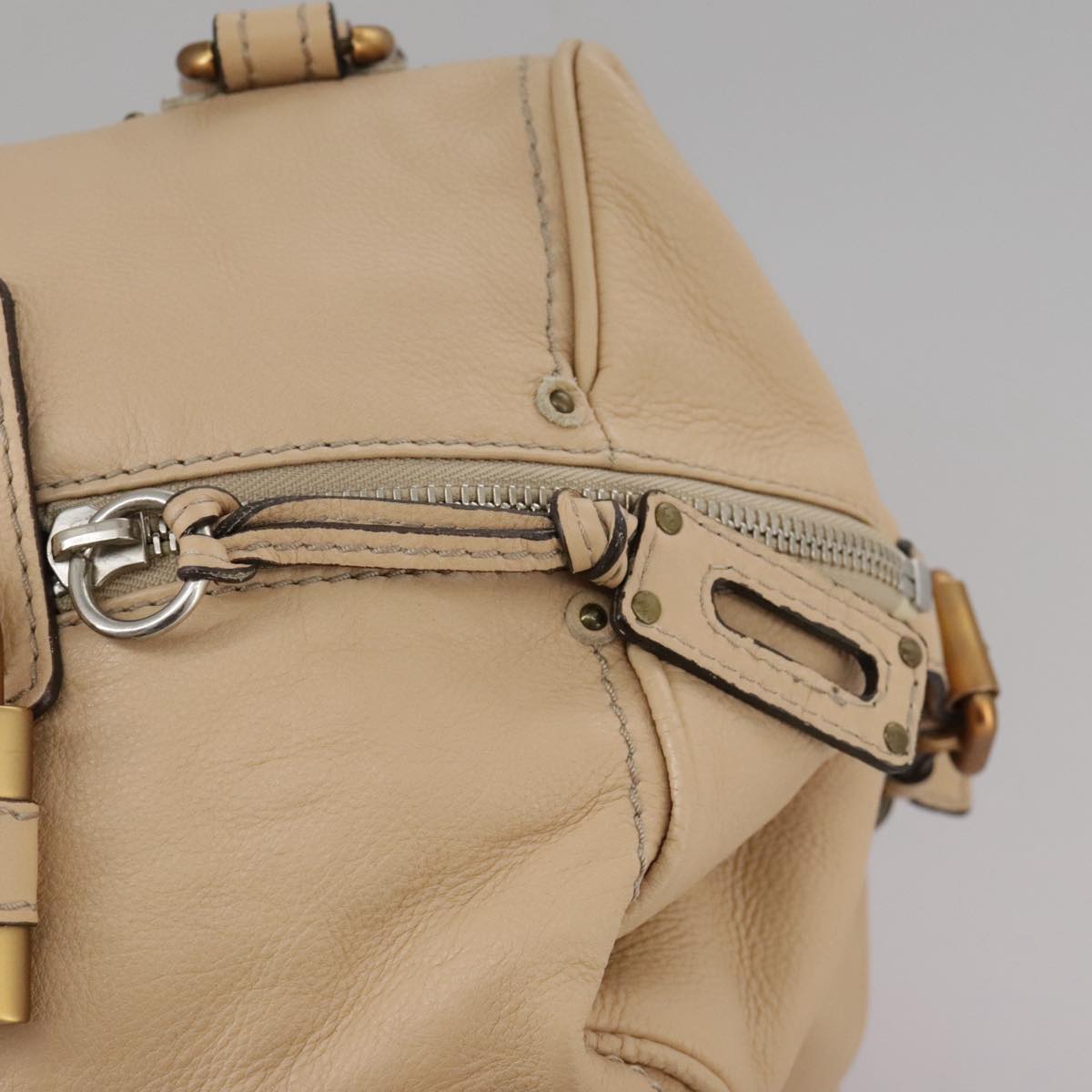 Chloe Paddington Hand Bag Leather Beige Silver am7427
