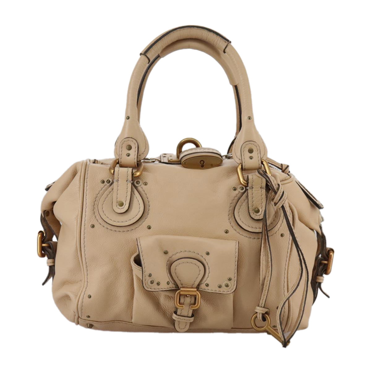 Chloe Paddington Hand Bag Leather Beige Silver am7427