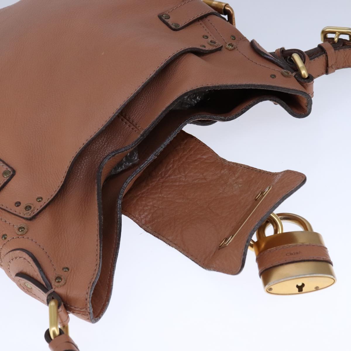 Chloe Paddington Shoulder Bag Leather Brown Gold Silver am7464