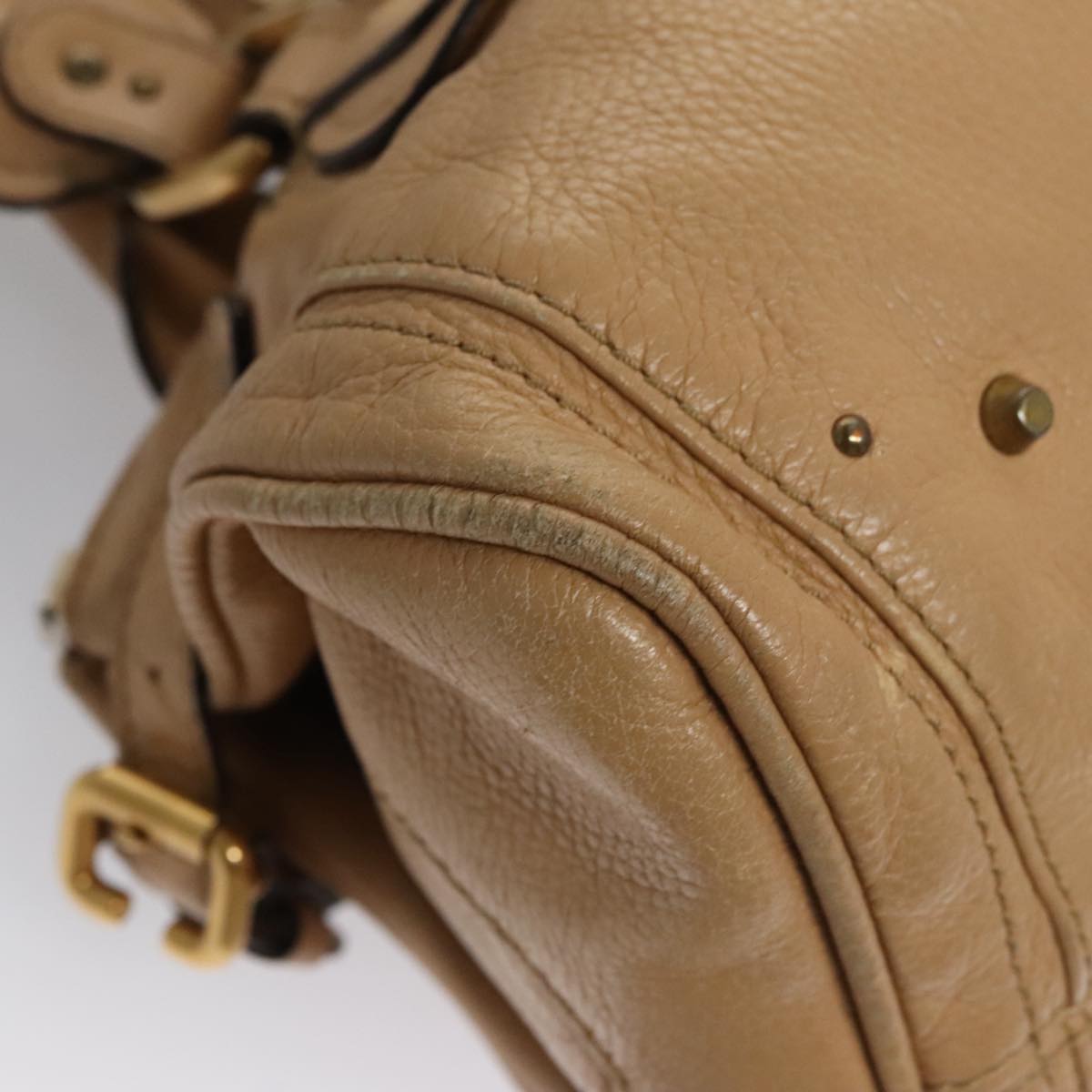 Chloe Paddington Hand Bag Leather Beige Gold Silver am7467