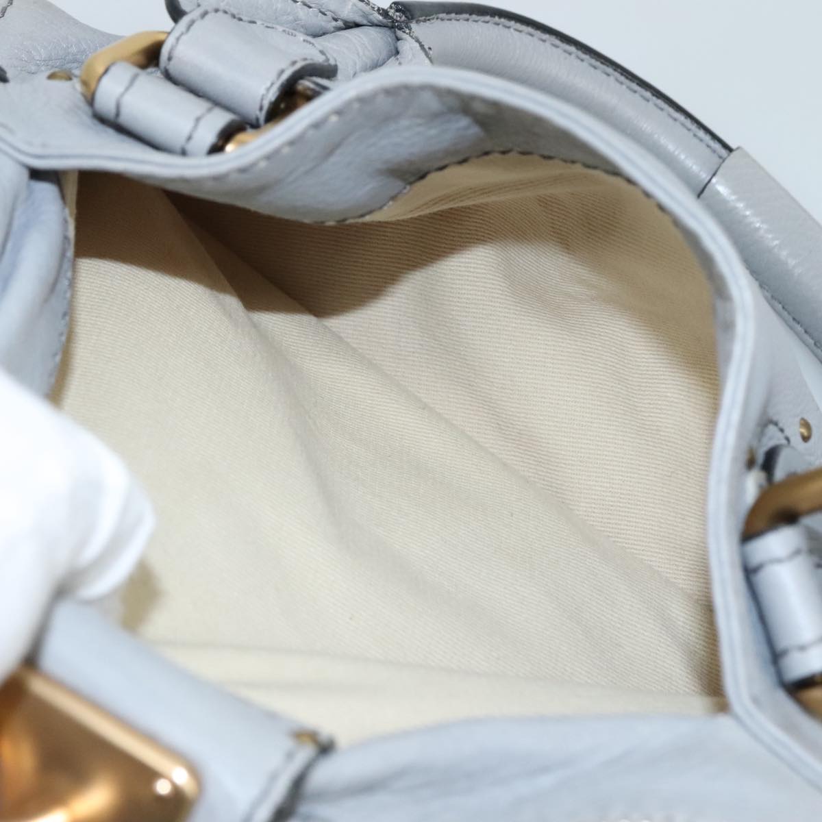 Chloe Paddington Hand Bag Leather Gray Gold Silver am7475