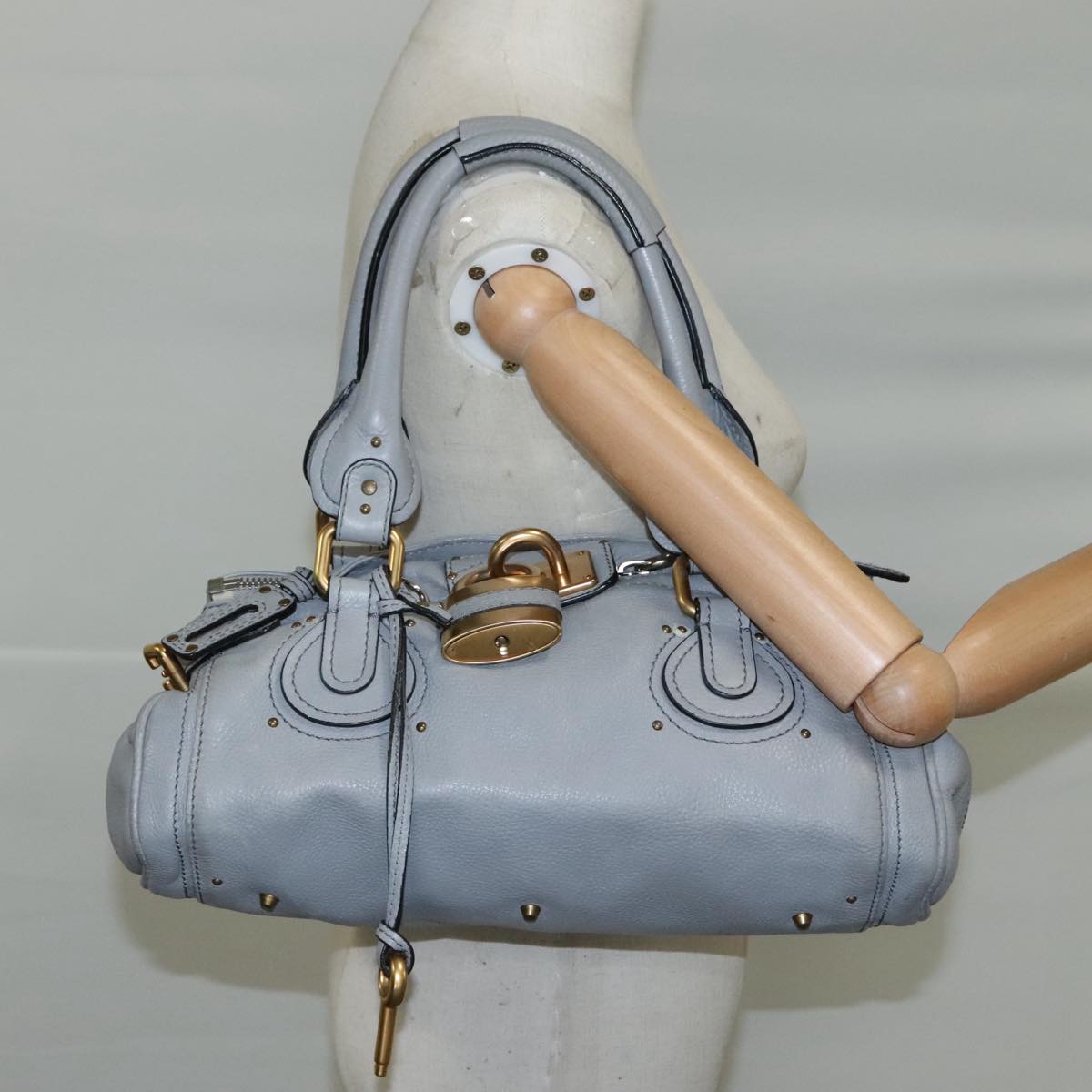 Chloe Paddington Hand Bag Leather Gray Gold Silver am7475