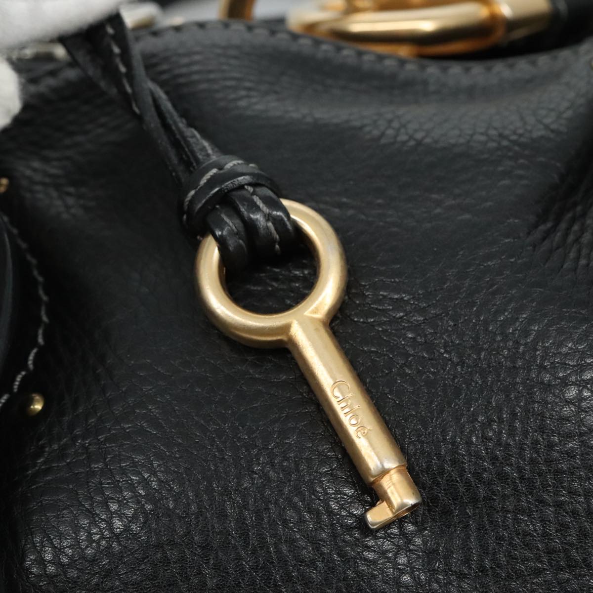 Chloe Paddington Hand Bag Leather Black Gold Silver am7480