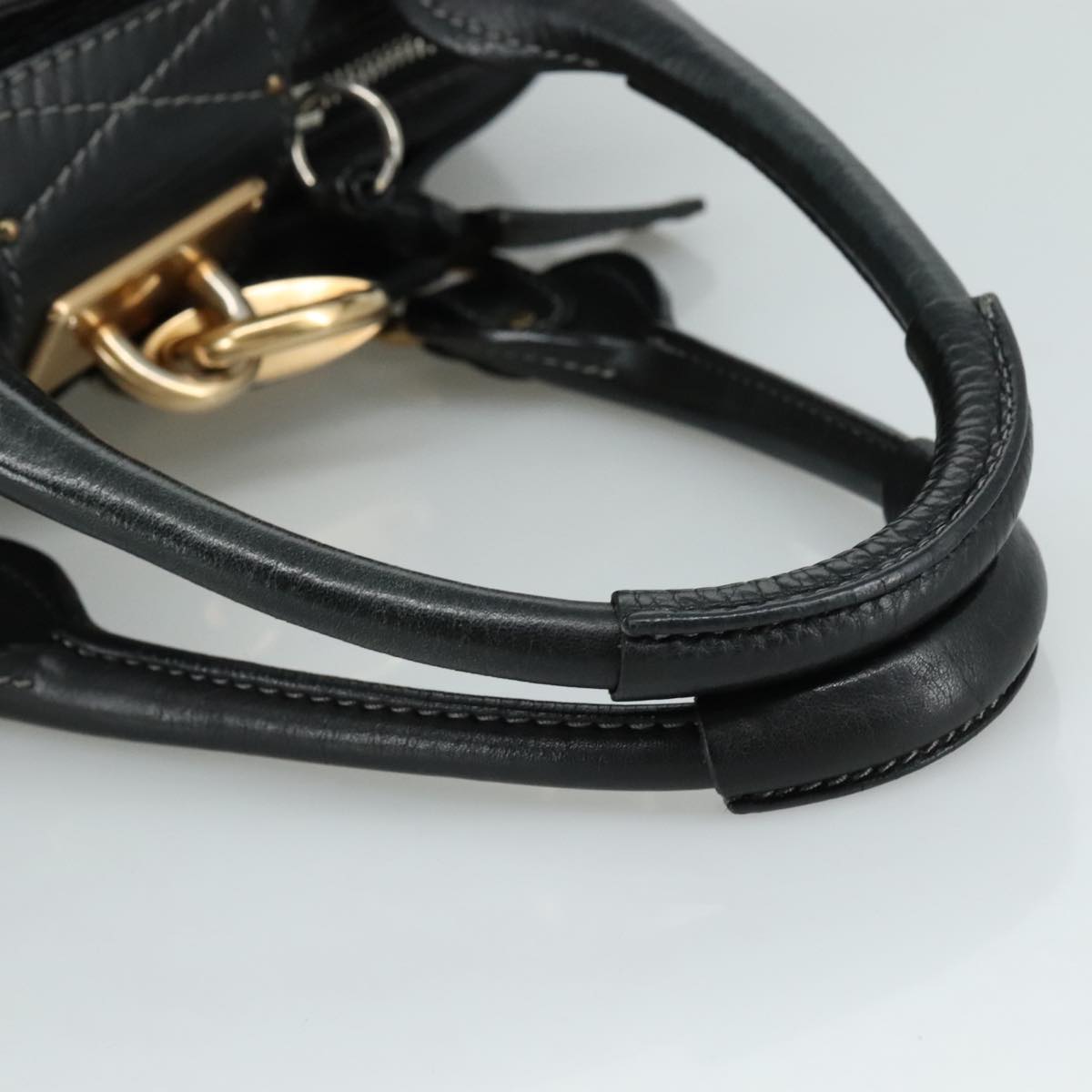 Chloe Paddington Hand Bag Leather Black Gold Silver am7480