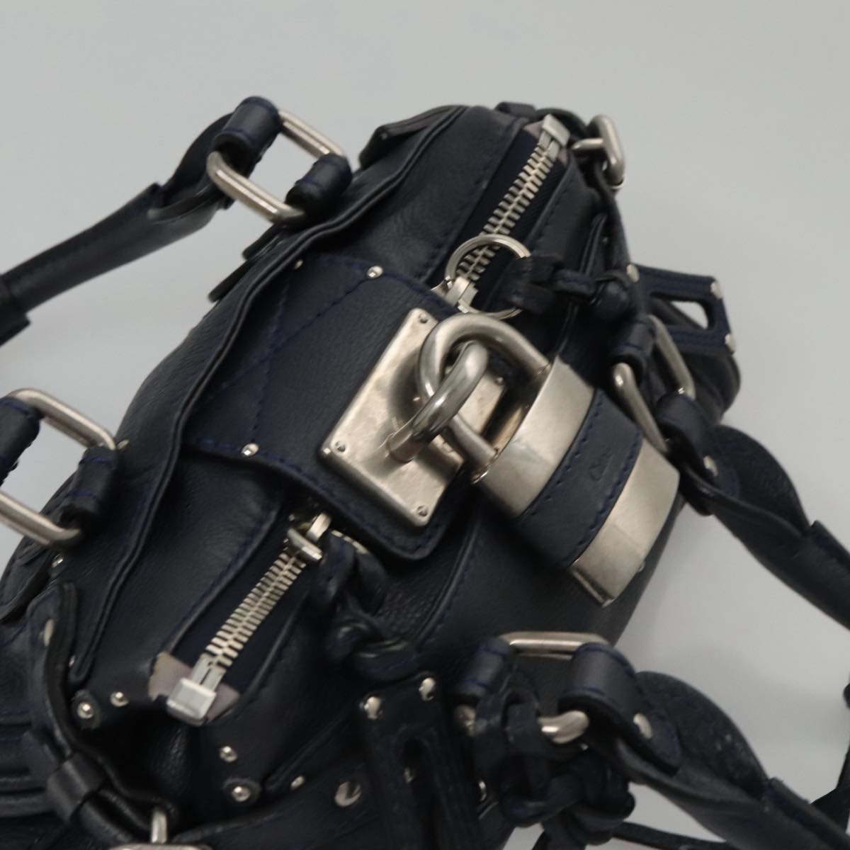 Chloe Paddington Mini Hand Bag Leather Navy Silver am7485