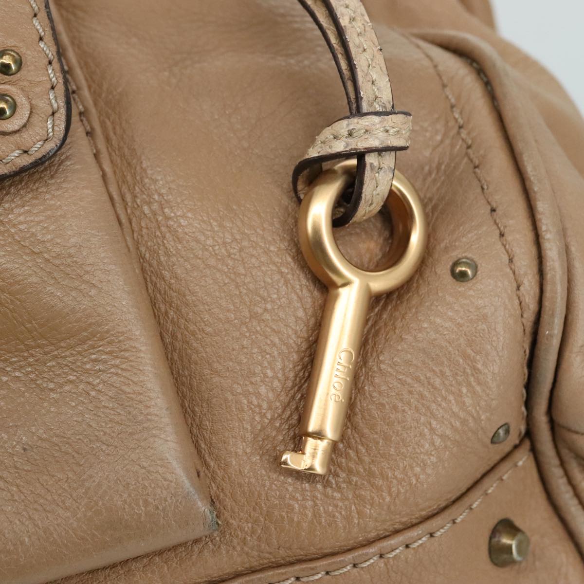 Chloe Paddington Hand Bag Leather Beige Gold Silver am7508