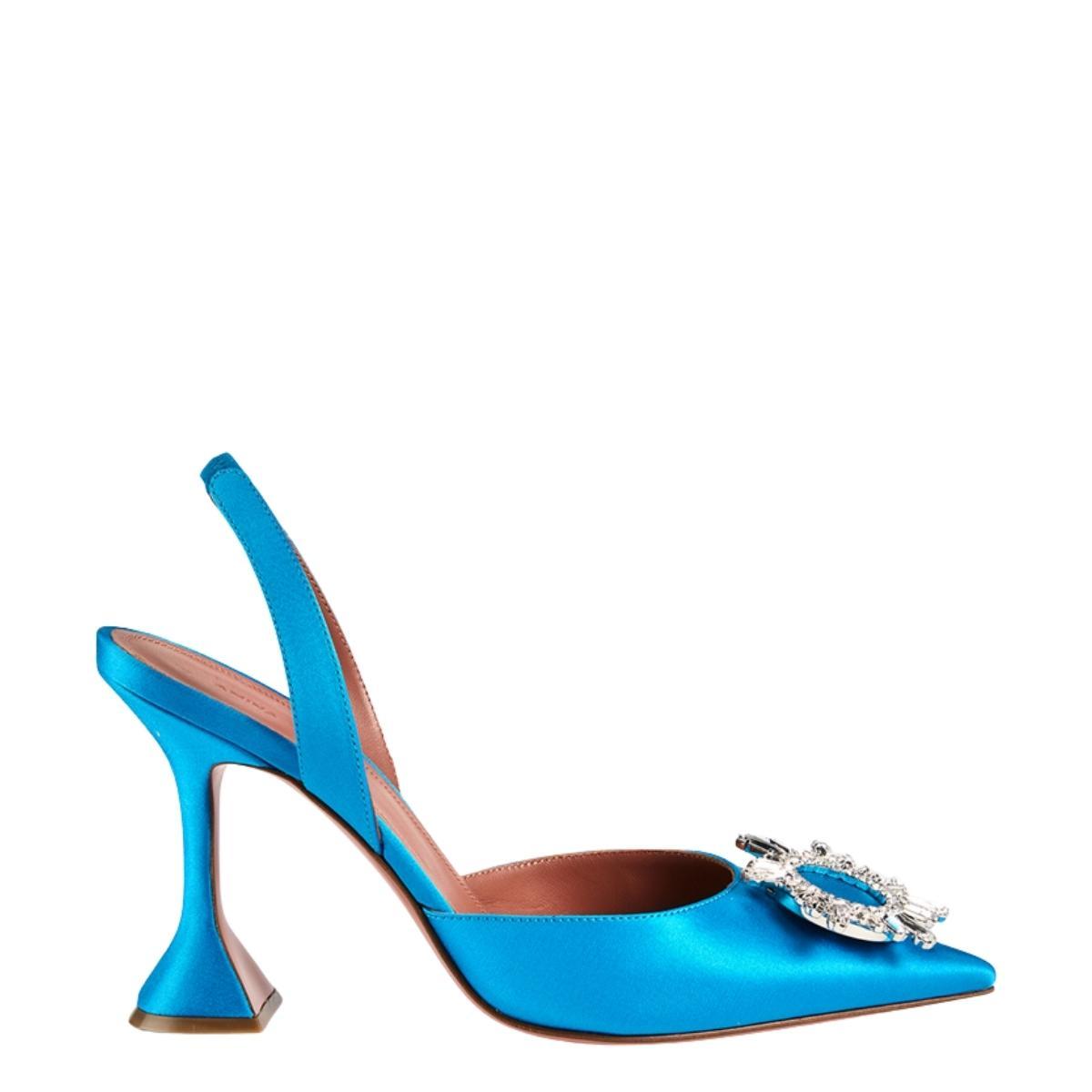 95mm Begum Satin Slingback Pumps In Blue