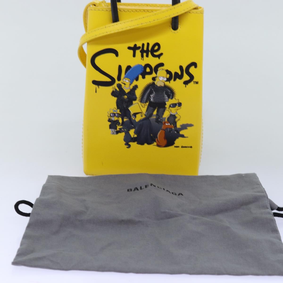 balenciaga Phone Folder The Simpsons Bag Leather 2way Yellow 593826 Auth ar11851