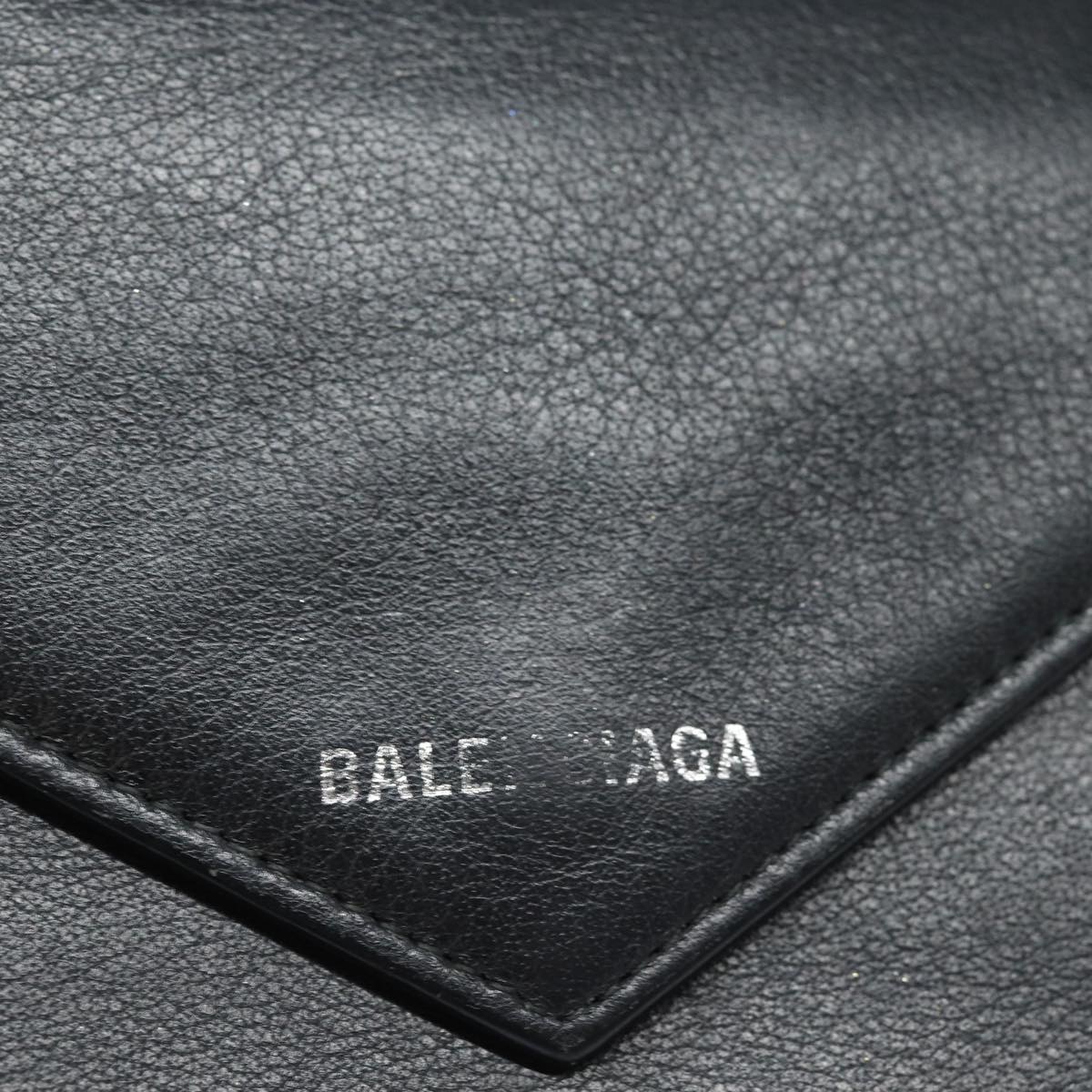balenciaga Paper Manny Long Wallet Leather Black Silver 371661 Auth ar12342